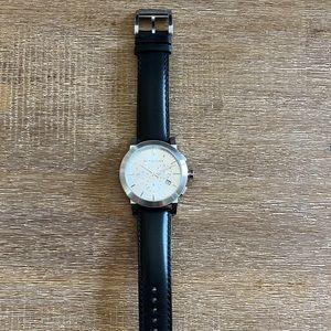 Silver Burberry Chronograph Analog Watch - with black Burberry 20mm band
